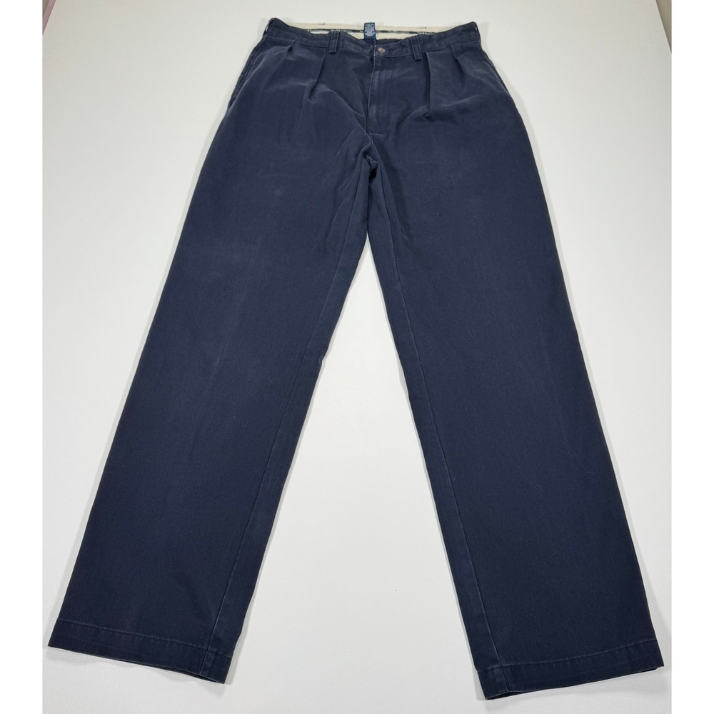 Polo Ralph Lauren Chino Pants Mens 34x34 Navy Blue Pleated Cotton Casual